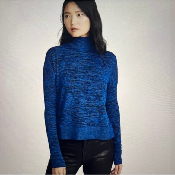 rag & bone Heathered Blue Black Size S Lightweight Knit Jane Mock Neck Sweater - Picture 1 of 9